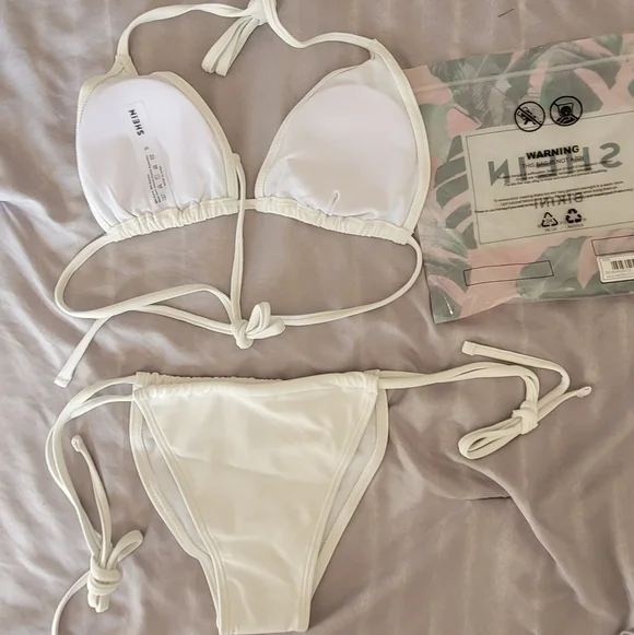 Shein 2 Piece Halter tie Bikini Swimsuit, White, Size Small - Picture 2 of 3